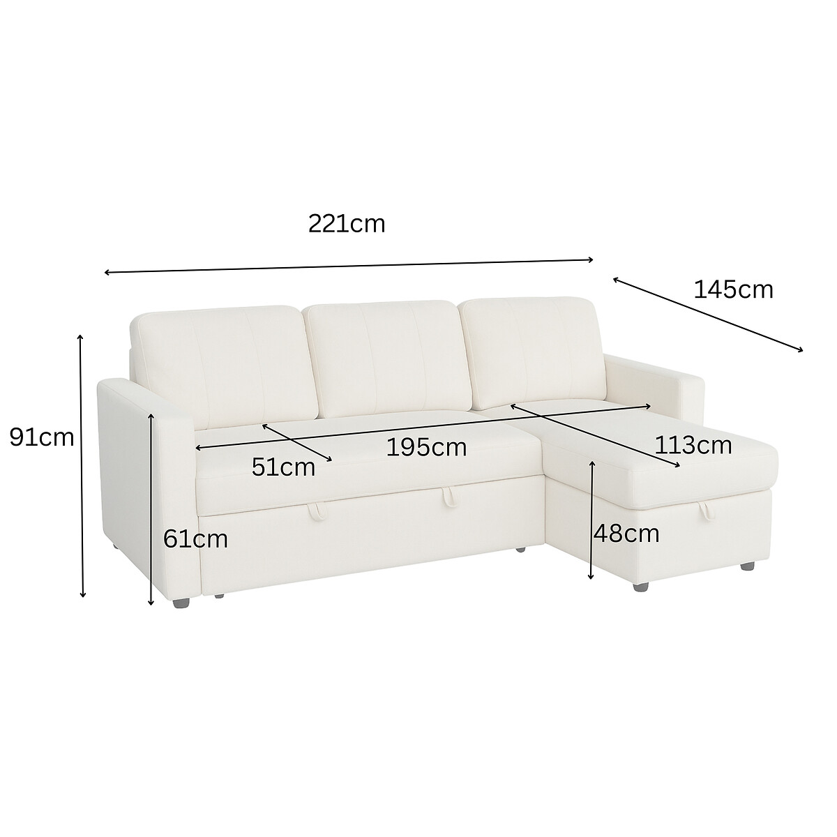 Nexis Soft Wool 3 Seater Corner Sofa Bed with Storage Chaise (Right Facing) charcoal, ASPIRE