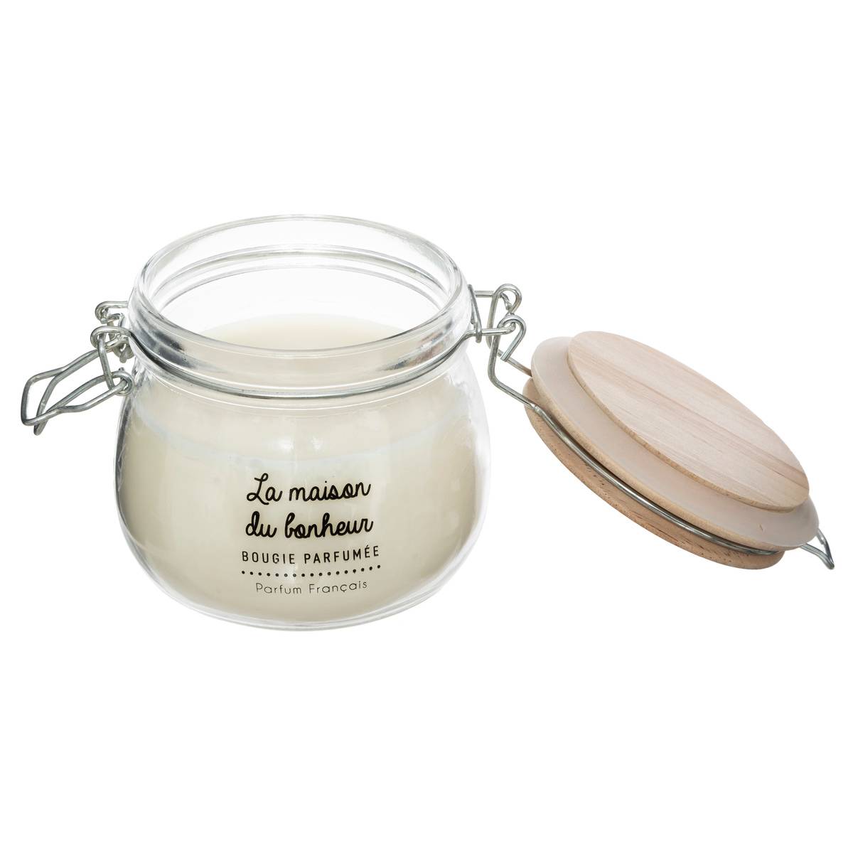Bougie parfumée en bocal verre à couvercle bois ASNA multicolore, ATMOSPHERA