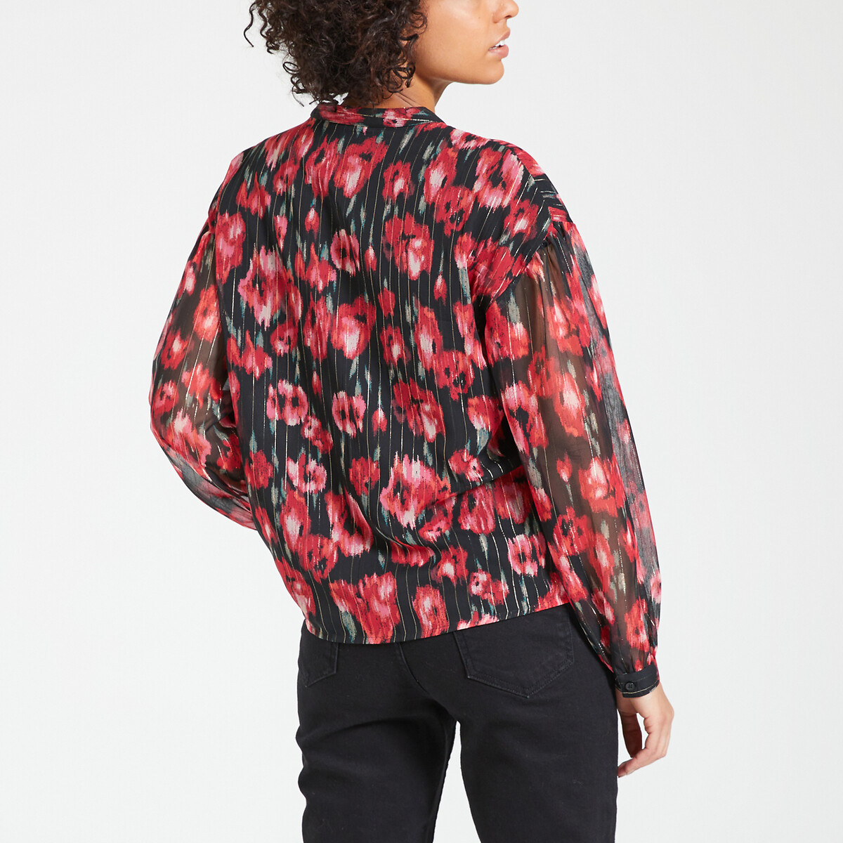 Floral Crew Neck Blouse with Long Sleeves red/black, ONLY