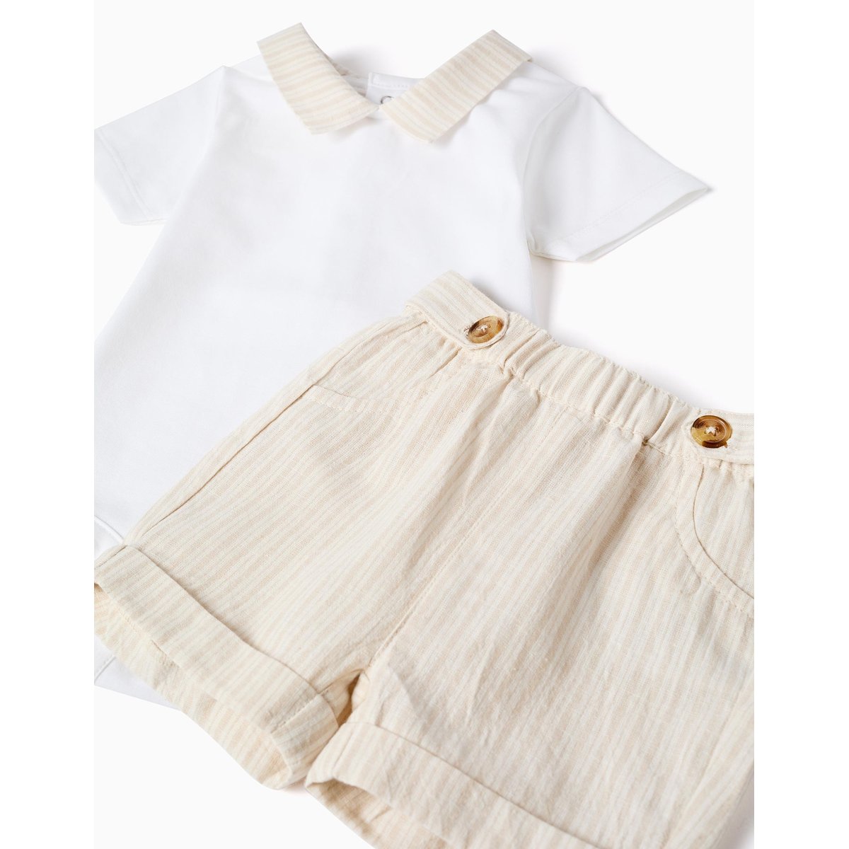 Ensemble body en coton + short à rayures beige clair, ZIPPY