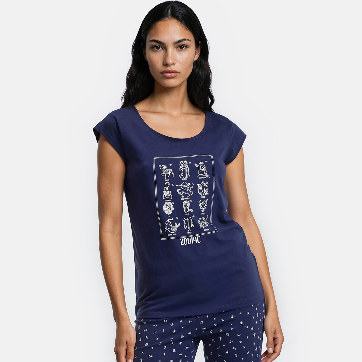Pyjama en coton, imprimé astral, t-shirt manches courtes et pantalon  imprimé constellation, SO'HOME
