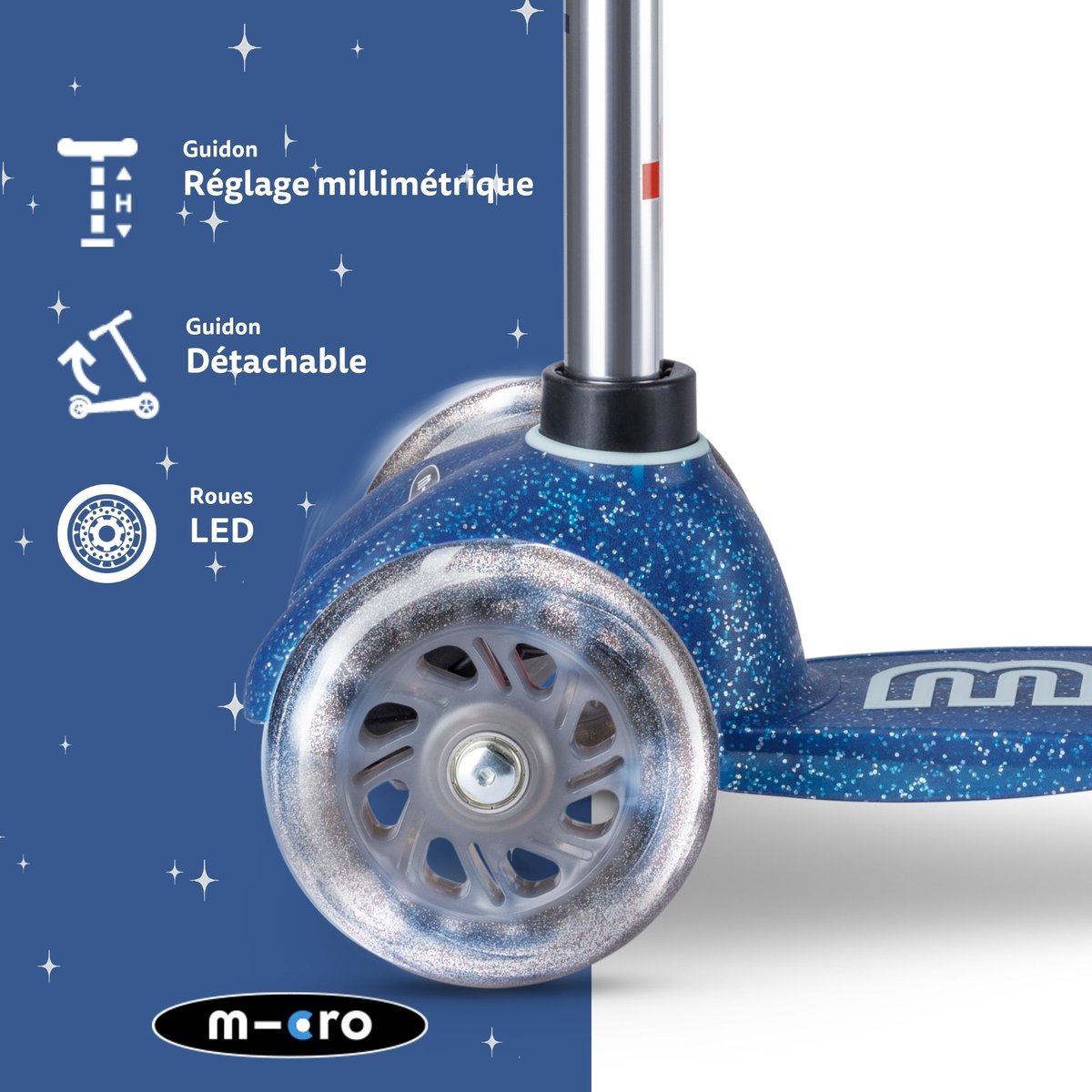 Mini Micro Deluxe Glitter LED - bleu, MICRO MOBILITY