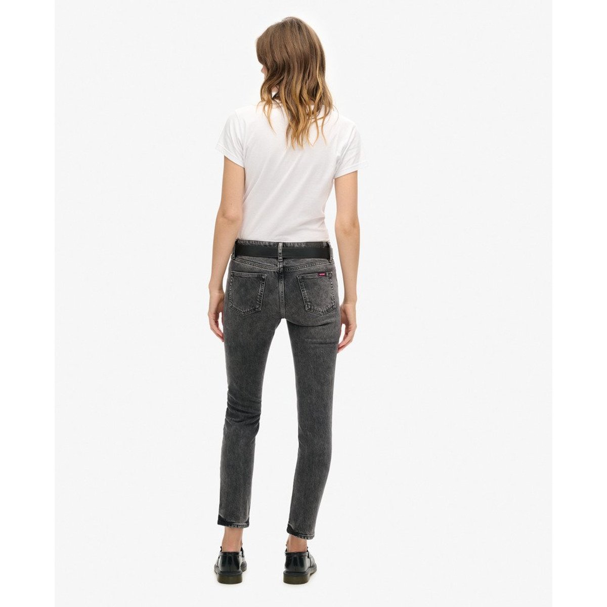 Jean slim taille mi-haute en coton biologique noir écho, SUPERDRY