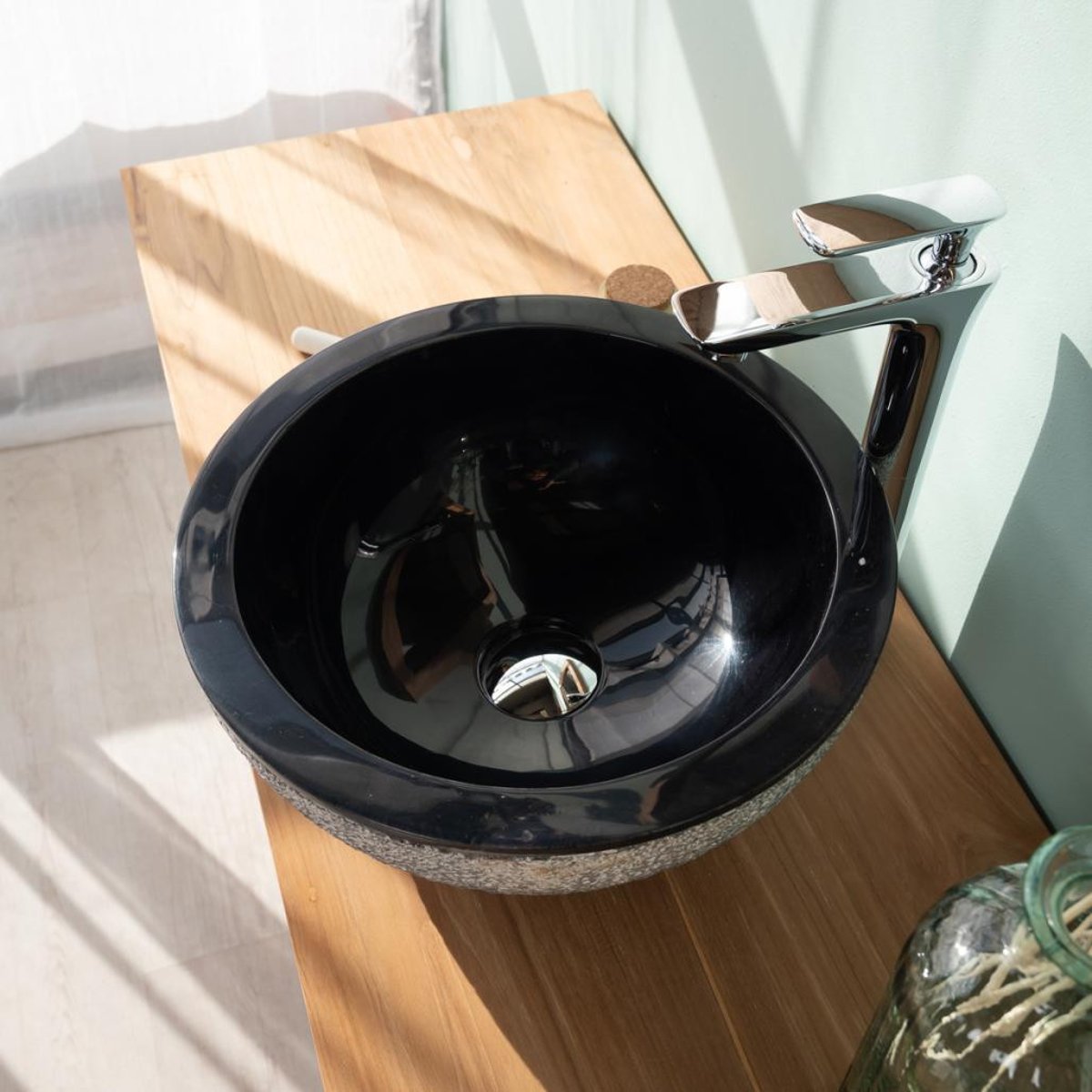 Lave mains en marbre rond 35cm STROMBOLI noir, WANDA COLLECTION