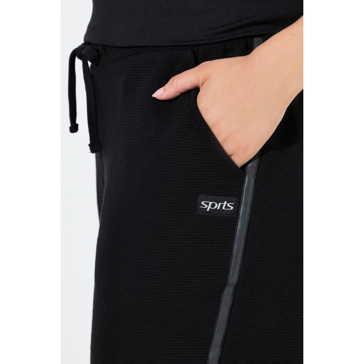 Pantalon de jogging large à taille élastique noir, ULLA POPKEN