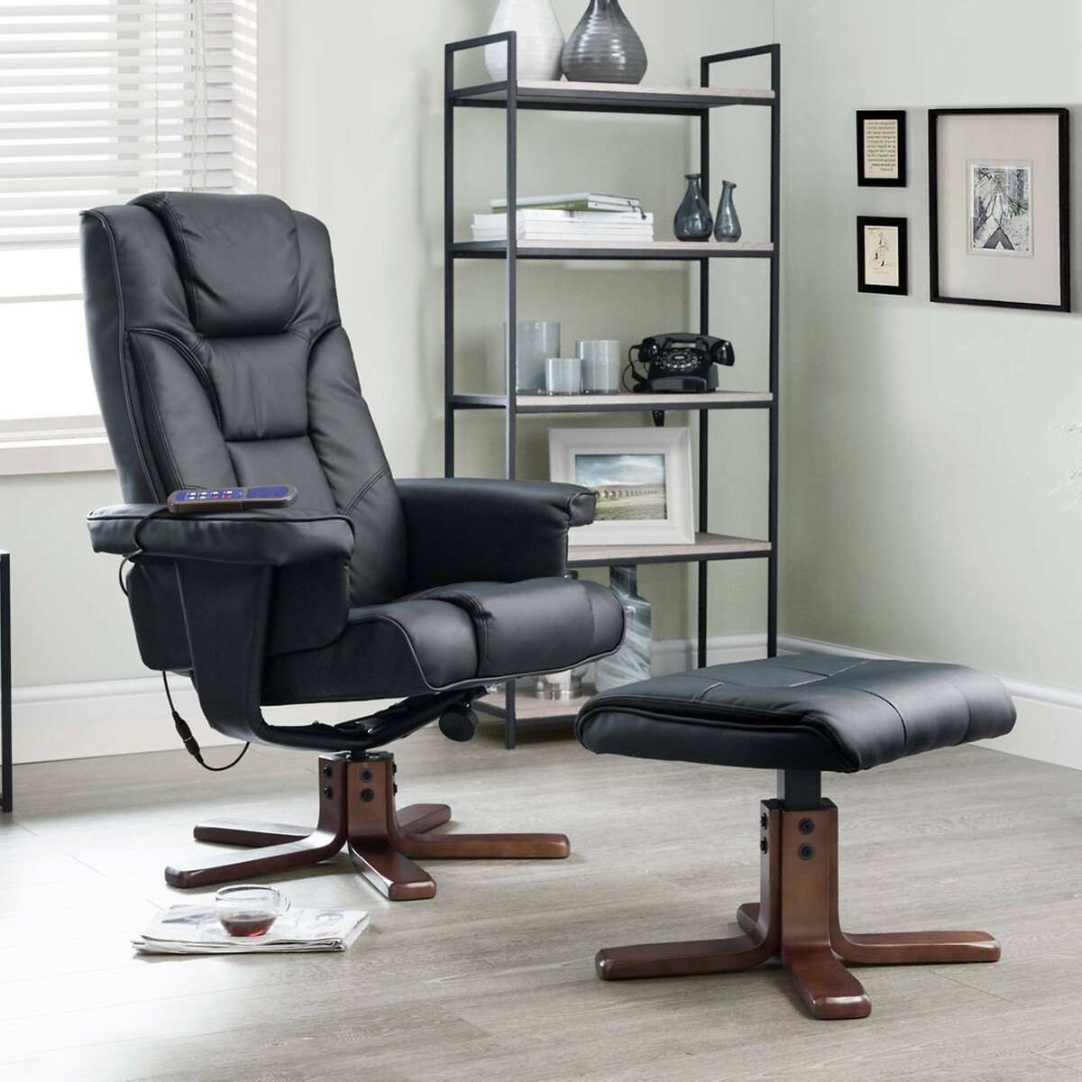 Oslo Faux Leather Heated Massage Reclining Chair & Stool black, SO'HOME
