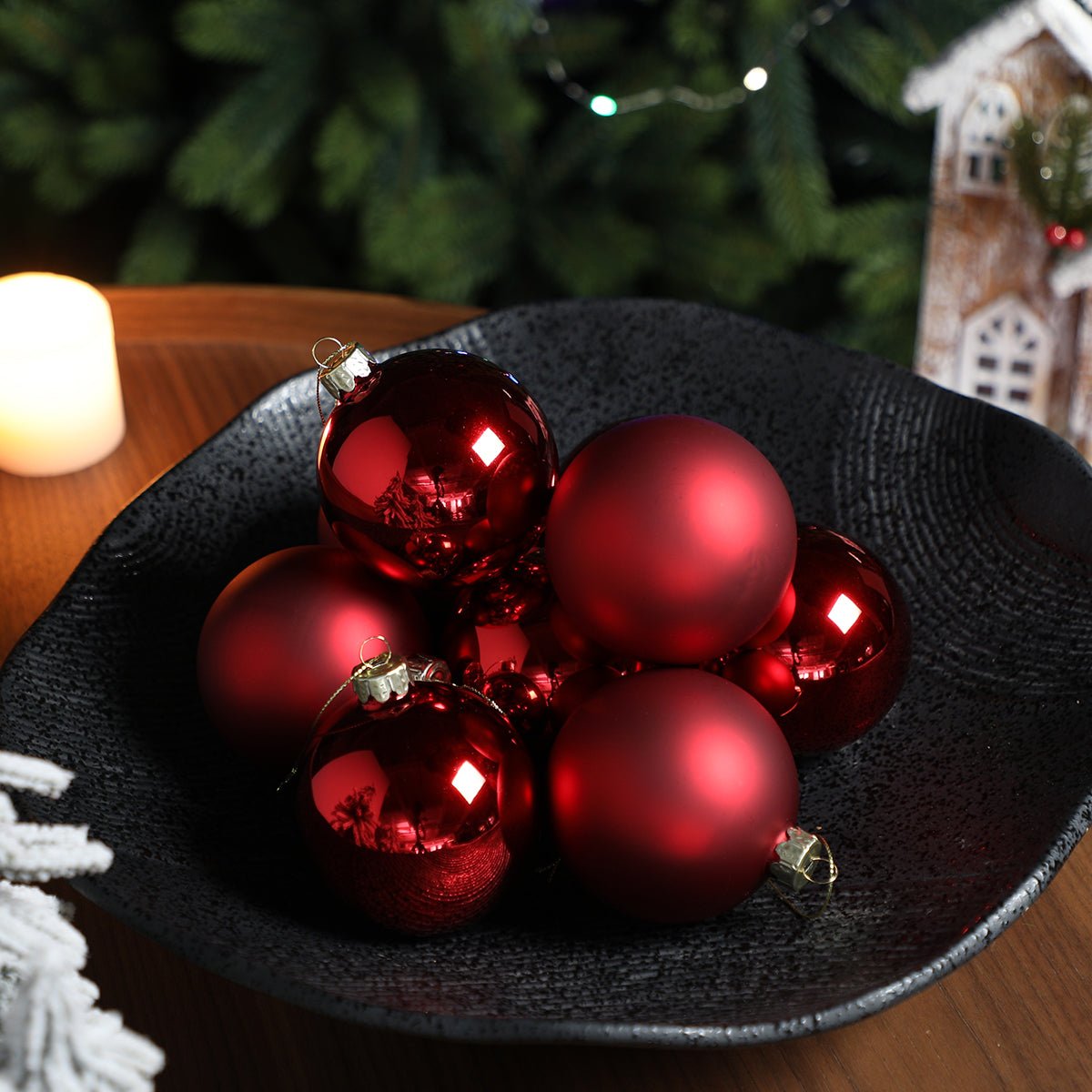 Set de 4 boules de noël décoratives en verre D8 rouge, SIA DECO