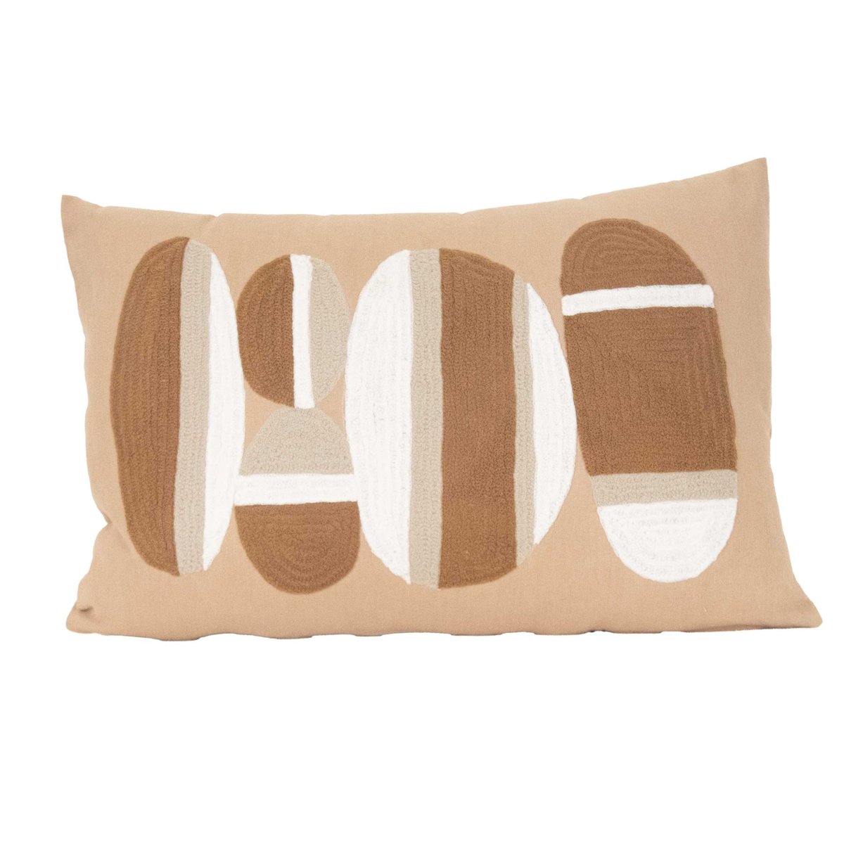 Coussin brodé motif galets de plage marron, SUD ETOFFE