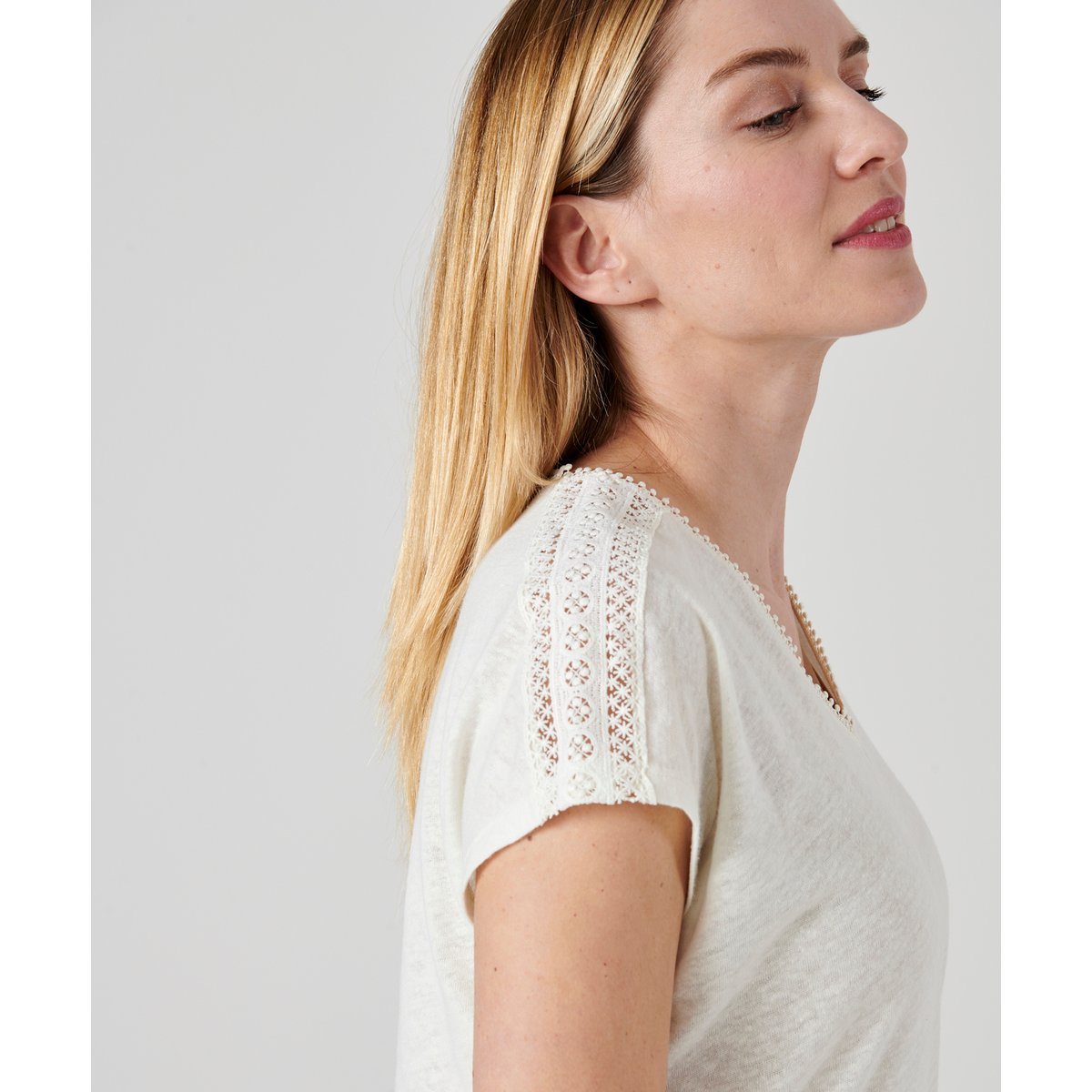 T-shirt mélange lin marron ecru, DAMART