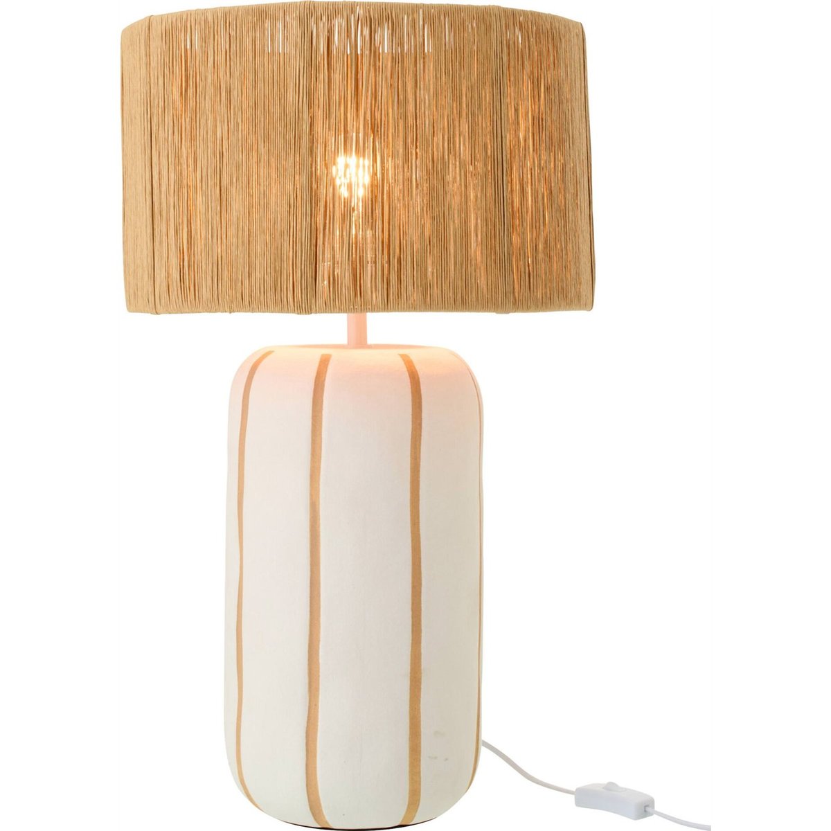 Lampe de table lignée en céramique naturel et blanc, RECOLLECTION