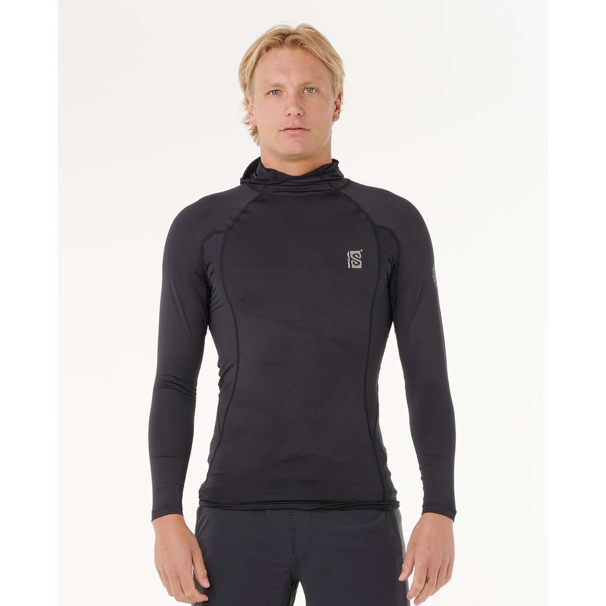 T-shirt anti-UV SEARCH UPF50 Performance capuche manches longues noir, RIP CURL