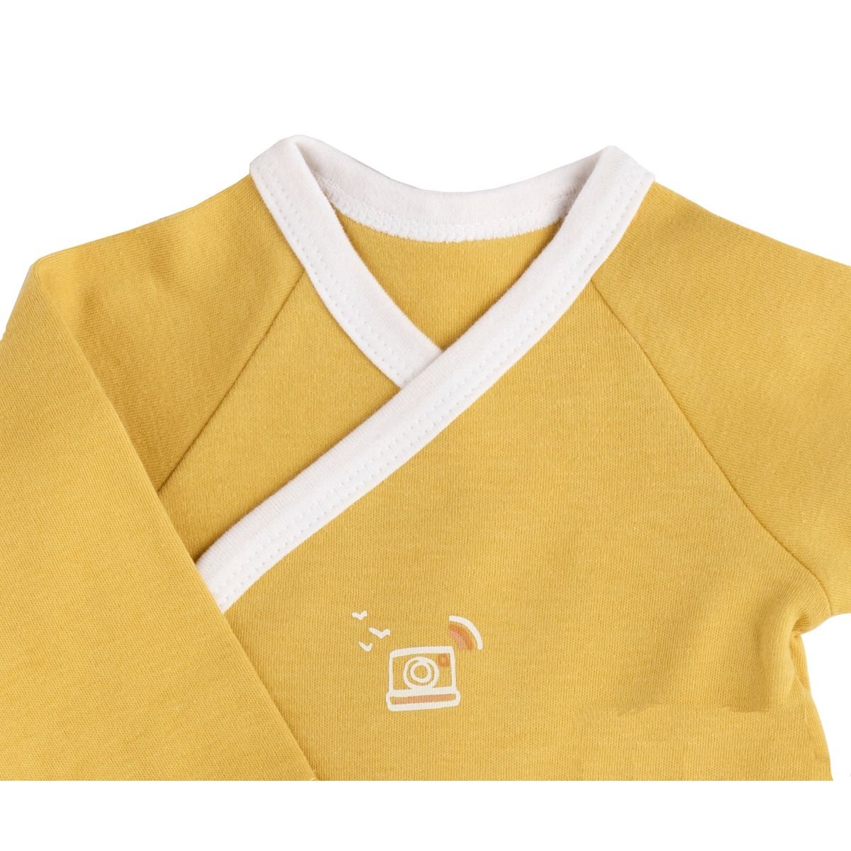 Bodies bébé en coton à manches longues lot de 3 jaune/blanc, SAUTHON
