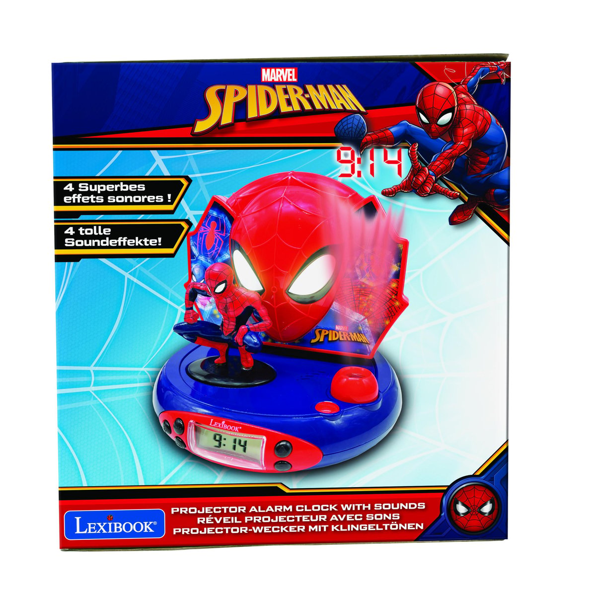 Réveil Projecteur SpiderMan 3D rouge, LEXIBOOK