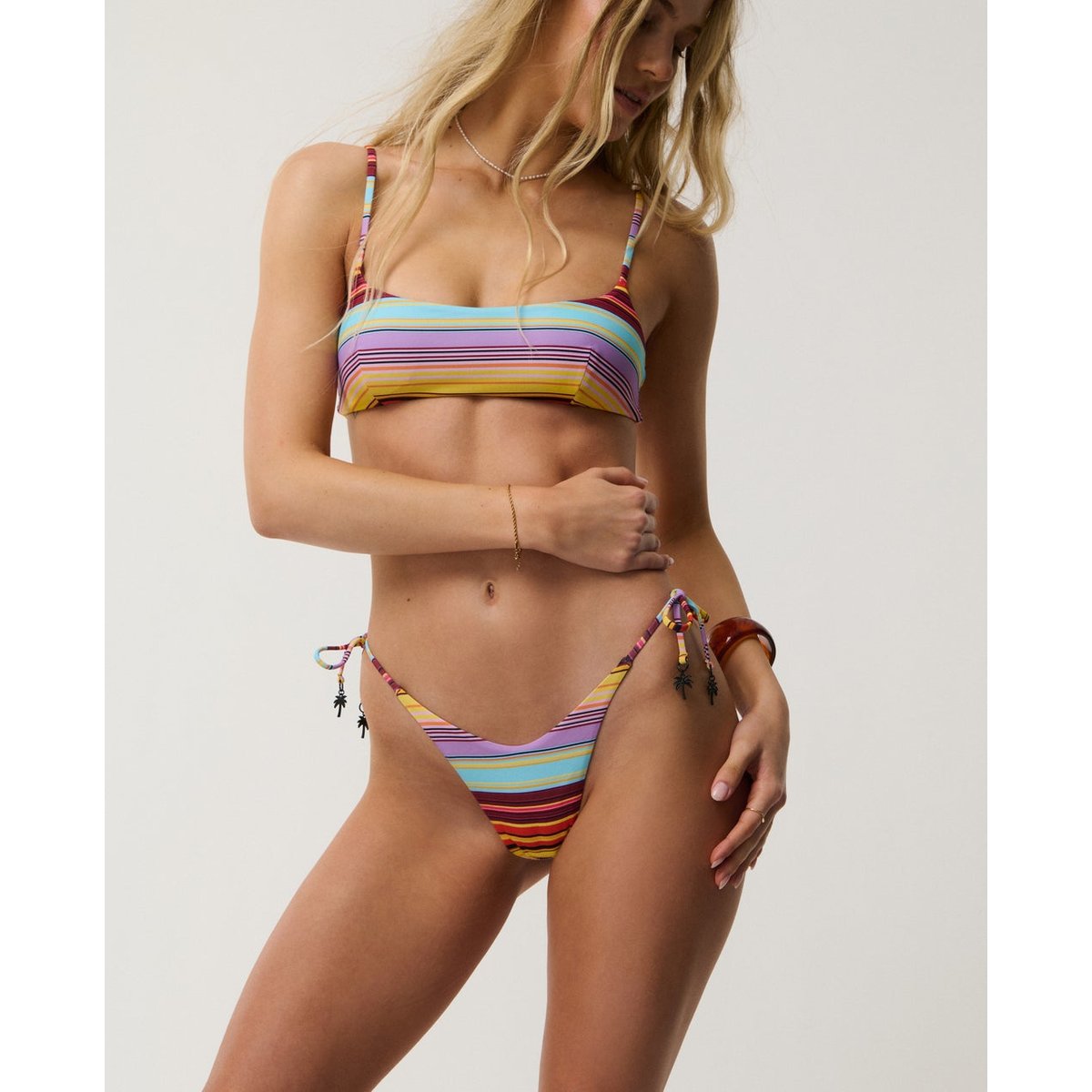 Bas de maillot de bain échancré taille haute rayé RETRO multi, RIP CURL