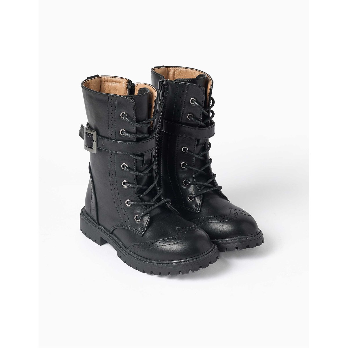 Bottes motardes montantes avec lacets et doublure douce rose, ZIPPY