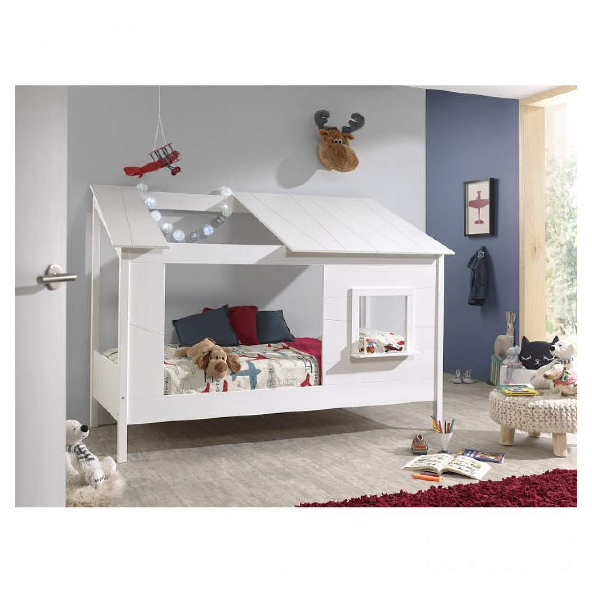 LIO Lit cabane + Sommier Lattes couleur unique, VIPACK