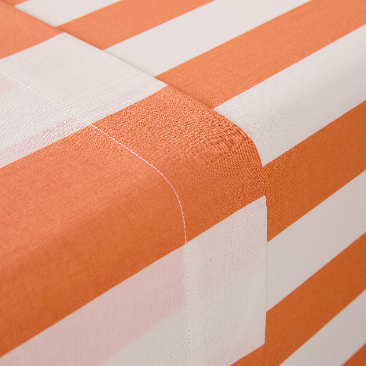 Drap plat en coton, imprimé rayures, HENDAYE ORANGE rayé orange, LA REDOUTE INTERIEURS