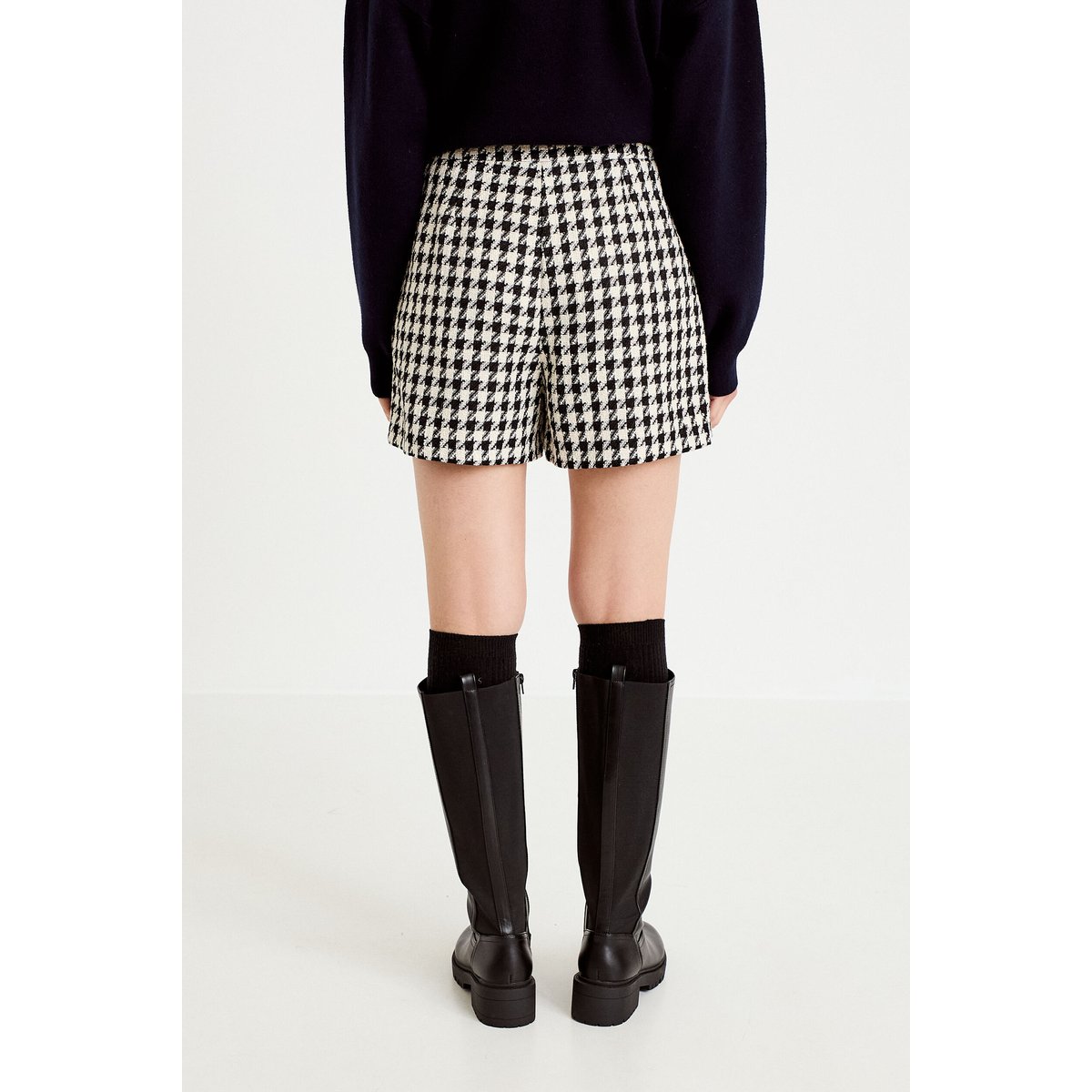 Jupe-short trapèze tweed taille haute noir, CACHE CACHE