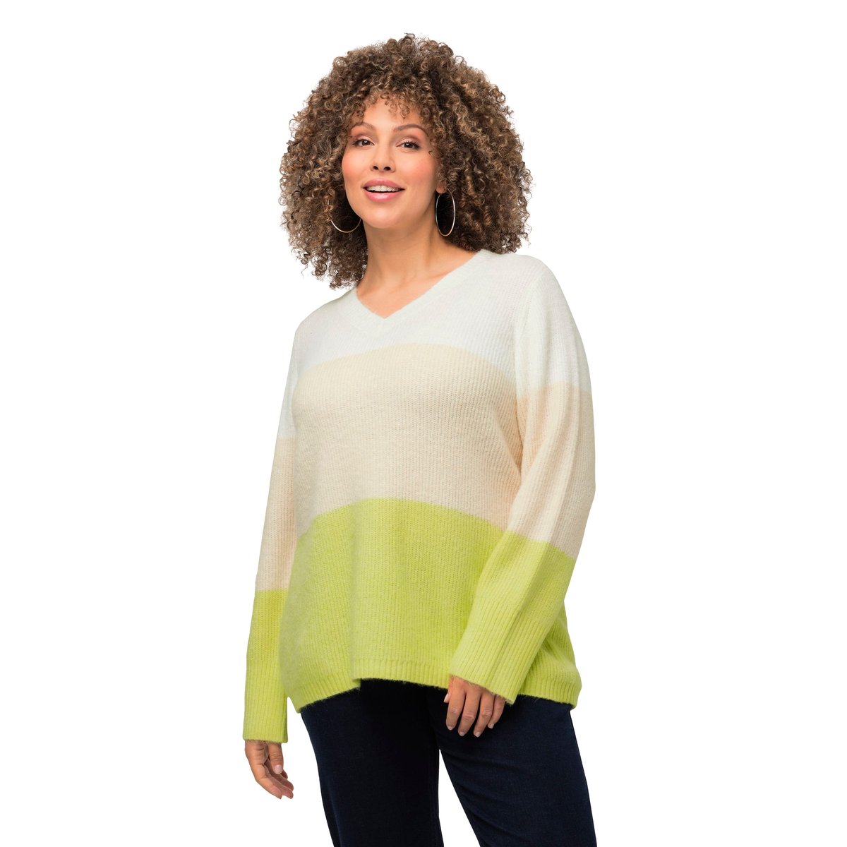 Pull à larges rayures vert citron, ULLA POPKEN