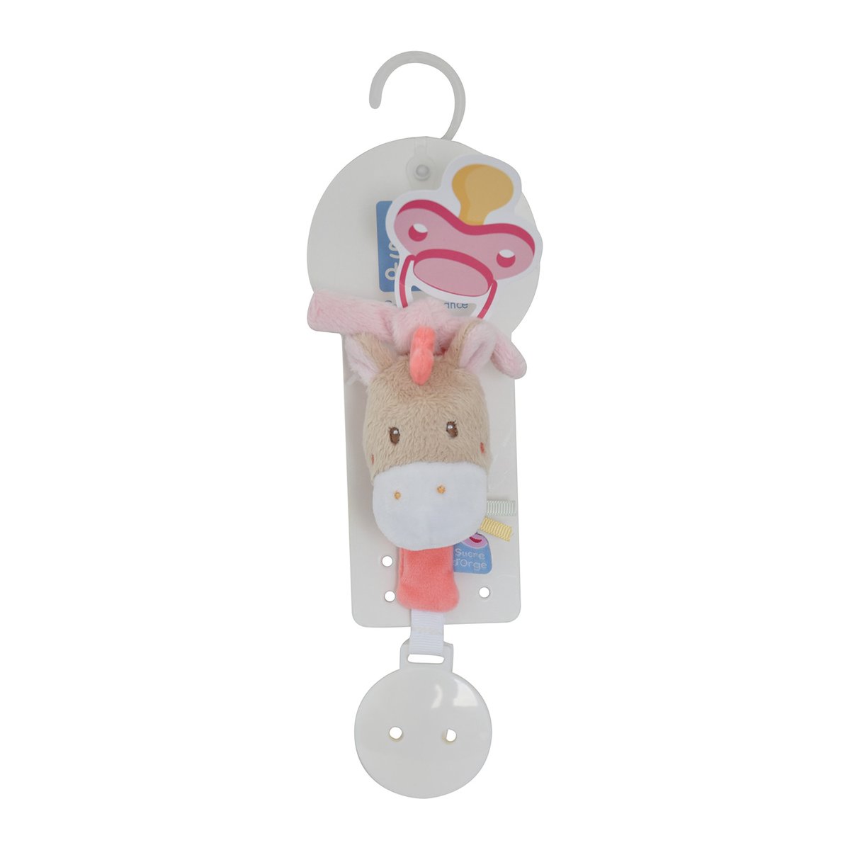 Attache tetine cheval rose rose, SUCRE D'ORGE