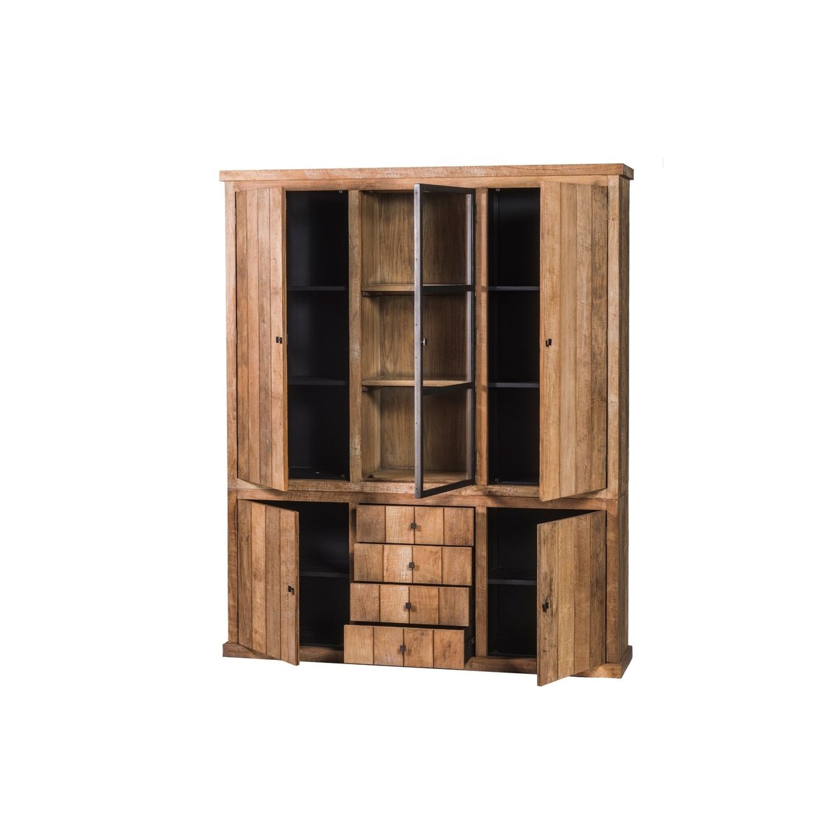Buffet vaisselier en bois recyclé 3 portes 4 tiroirs éclairage LED - LINAS bois clair, HELLIN, DEPUIS 1862
