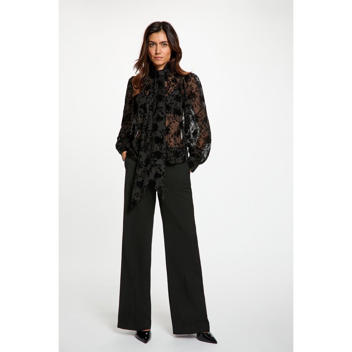Pantalon droit satin noir, MORGAN