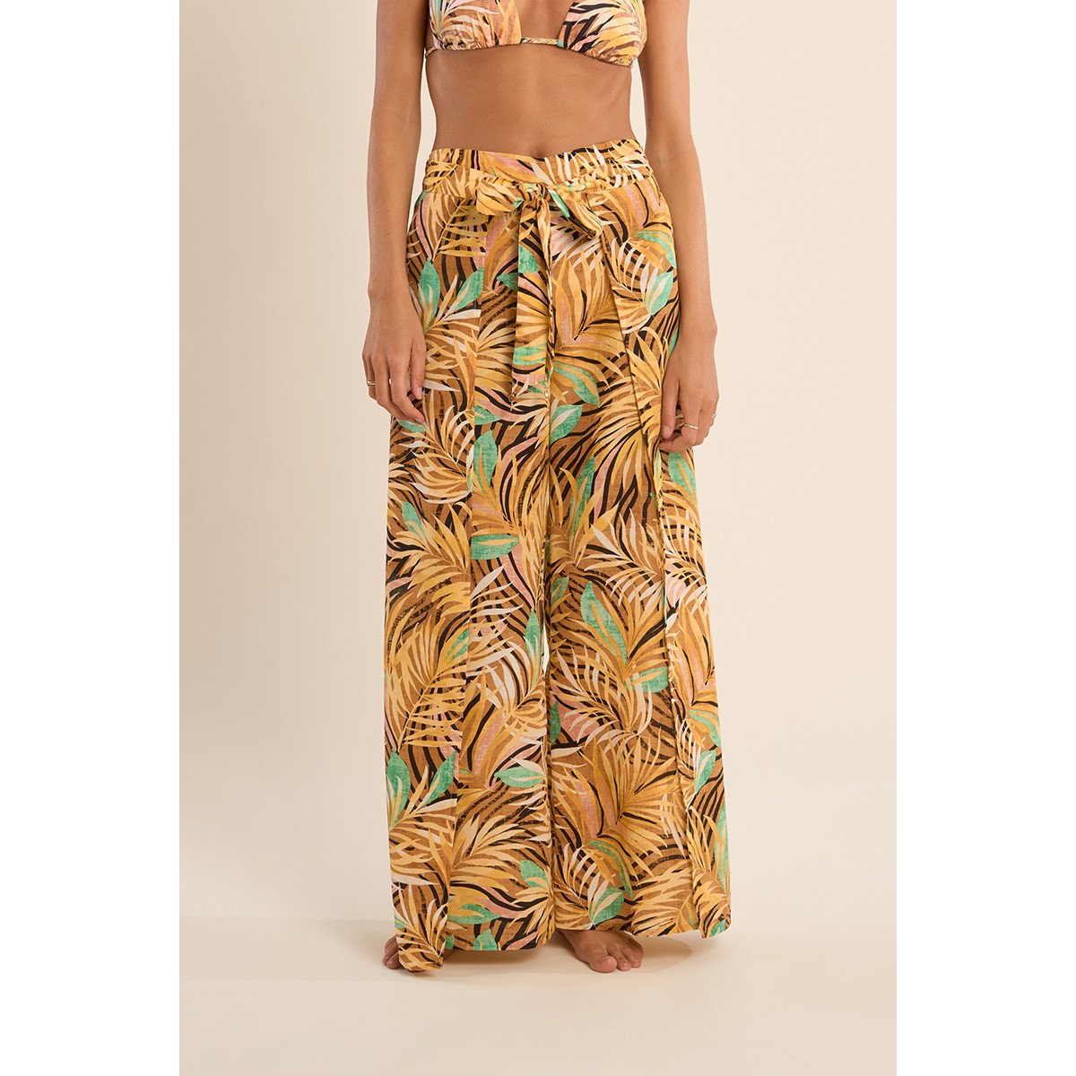 Pantalon large imprimé et ceinture à nouer yellow claudia, MOLLY BRACKEN