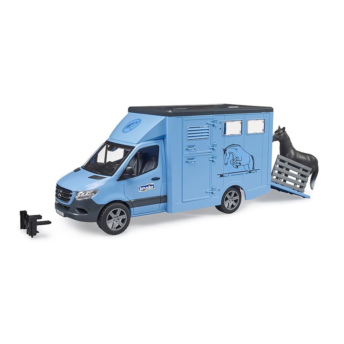 Camion Bétaillère Mercedes Benz Sprinter avec un cheval bleu, BRUDER