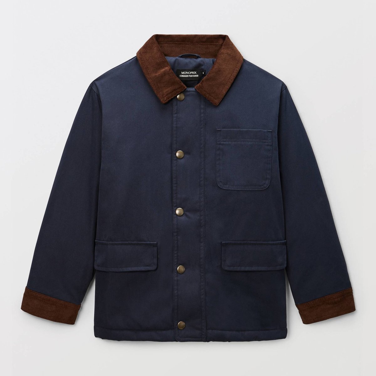 Veste chasseur col et poignets contrastés contient du coton marine, MONOPRIX
