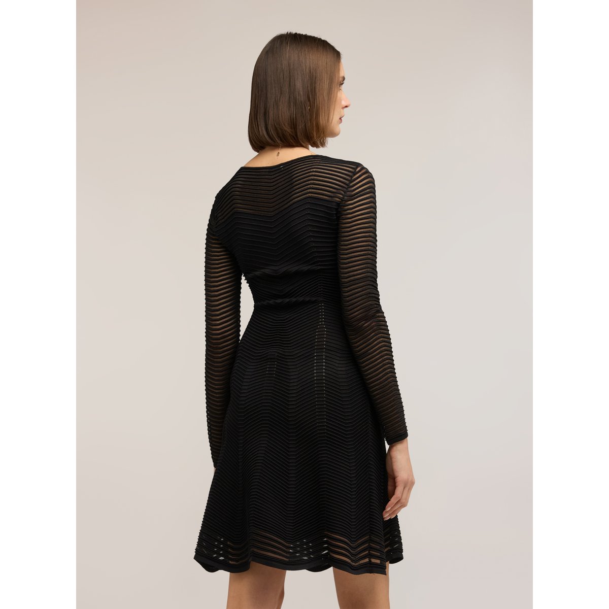 Robe évasée en tricot ajouré noir, MOTIVI