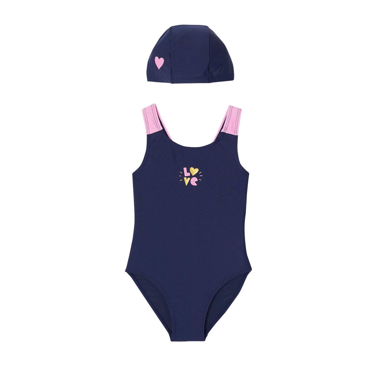 Ensemble de bain maillot 1 pièce + bonnet indigo, VERTBAUDET