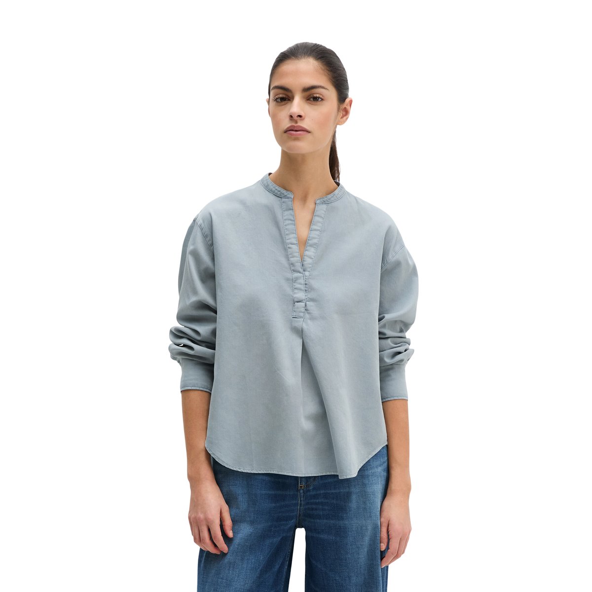 Blouse loose en satin de coton gris, MARC O'POLO
