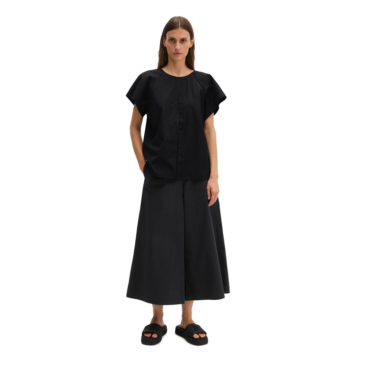 Blouse à manches courtes regular en popeline premium noir, MARC O'POLO