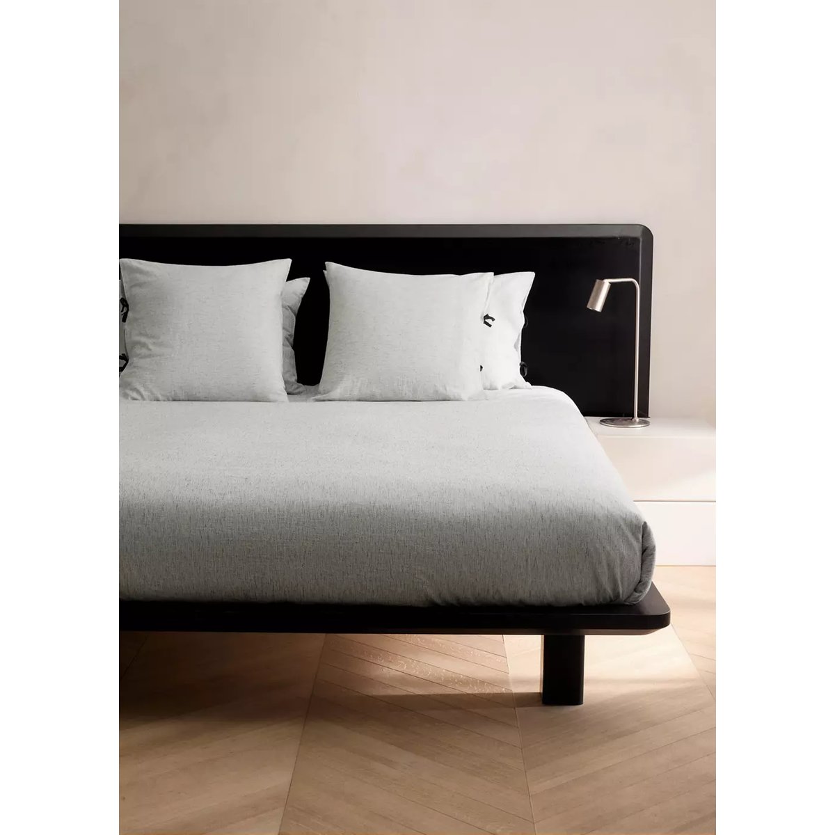 Housse de couette coton lin à rayures fines Lit 135/140 cm gris, MANGO HOME