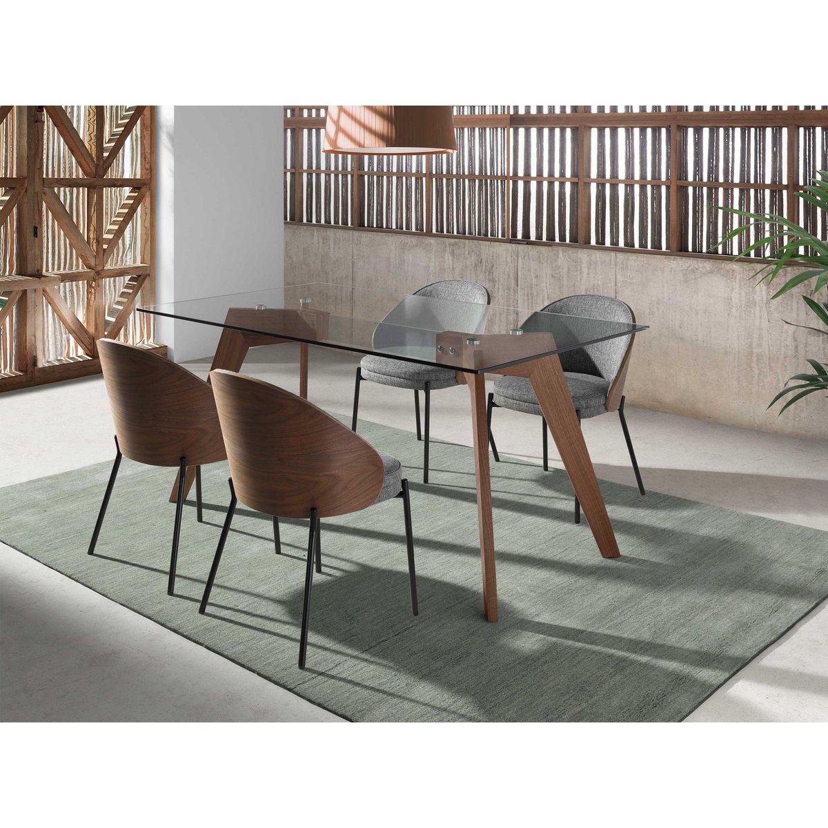 Chaise en tissu et noyer gris | noyer | noir, ANGEL CERDA