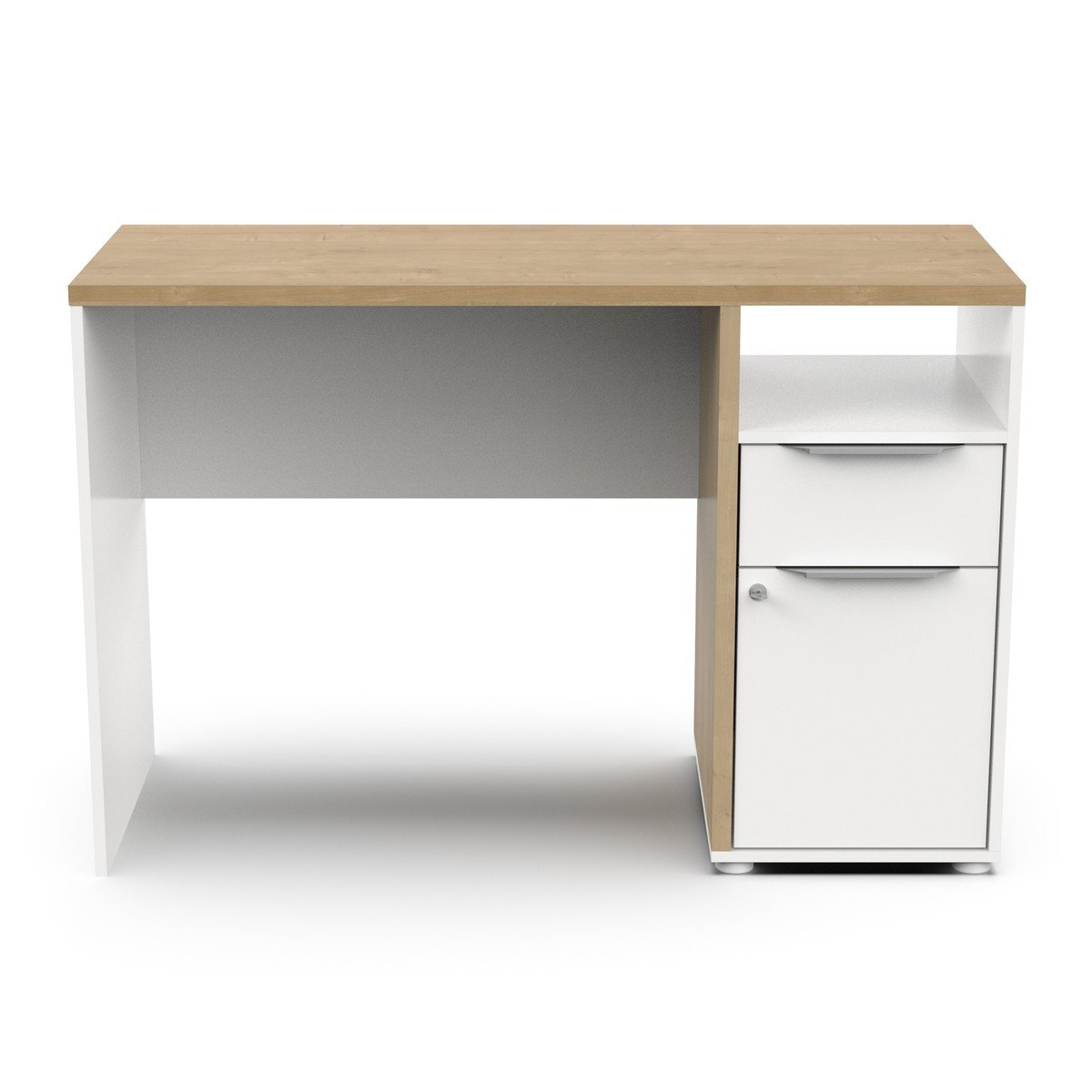 Bureau 1 porte, 1 tiroir et 1 niche décor chêne et blanc mat H77,4 cm - ACCESS bois clair, CALICOSY