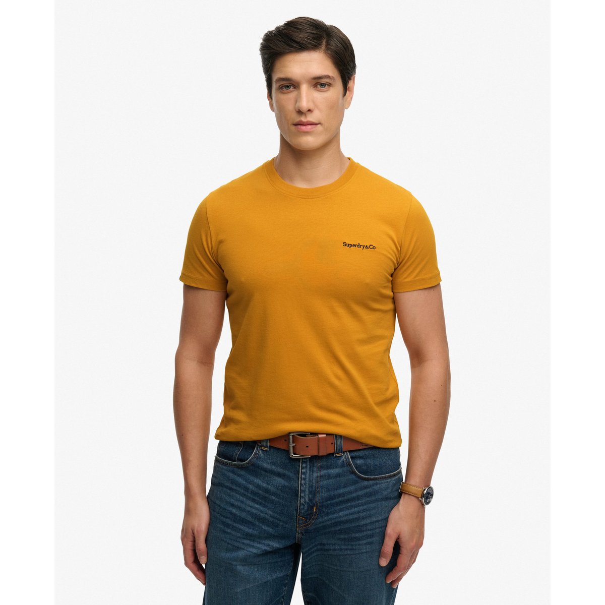 T-shirt Essential Company Logo Brodé marron ocre denim co, SUPERDRY