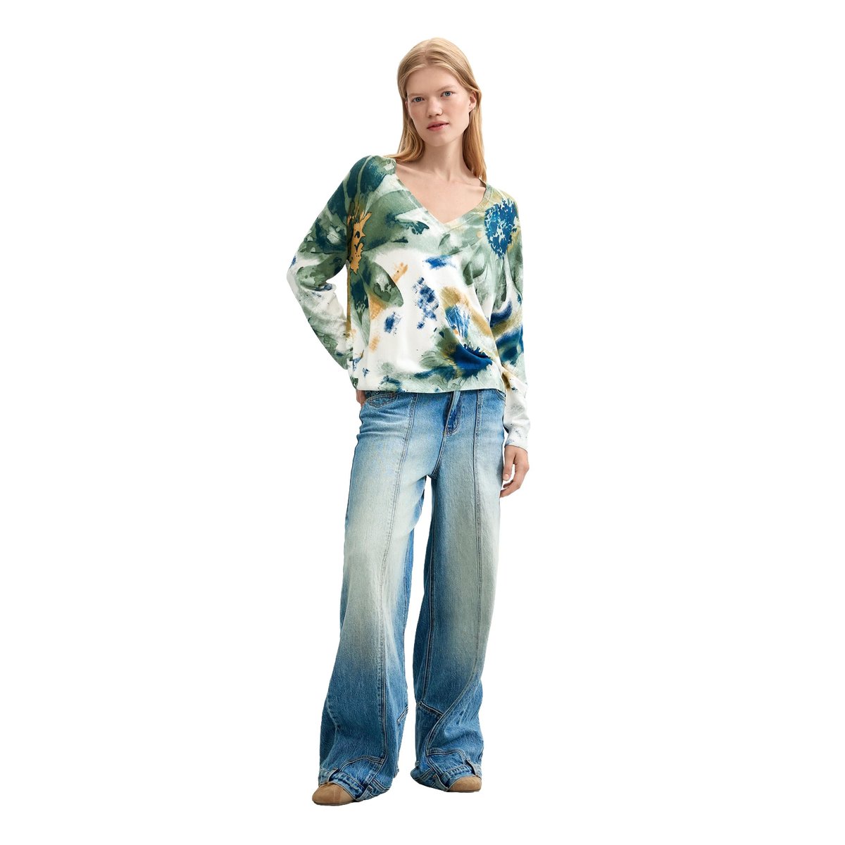 Pull fin imprimé blanc, DESIGUAL
