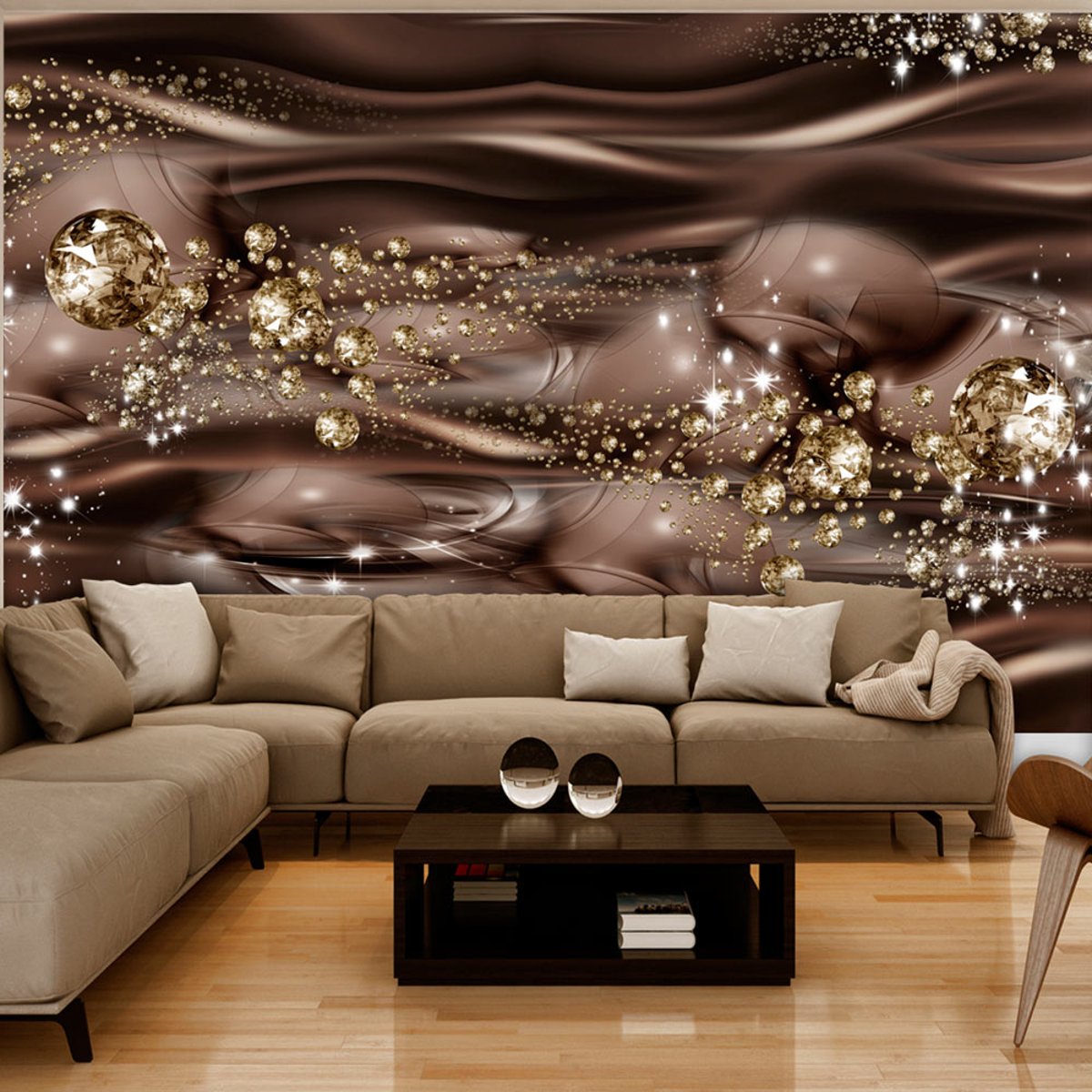 Papier peint intissé panoramique Abstractions Chocolate River jaune / doré, EDEN