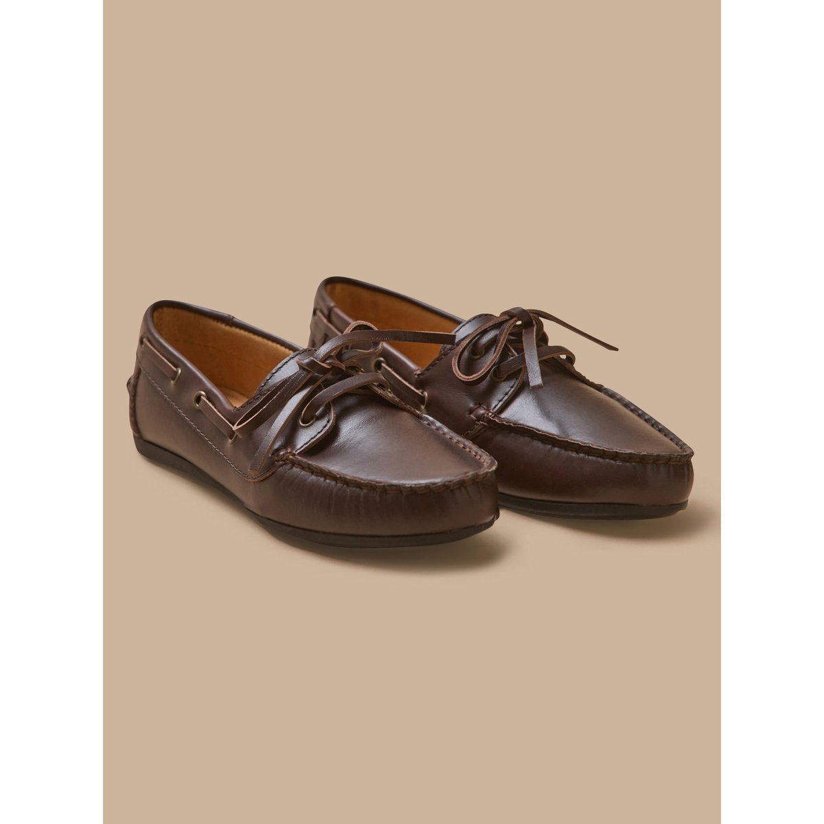 Chaussures bateau cuir chocolat, CYRILLUS