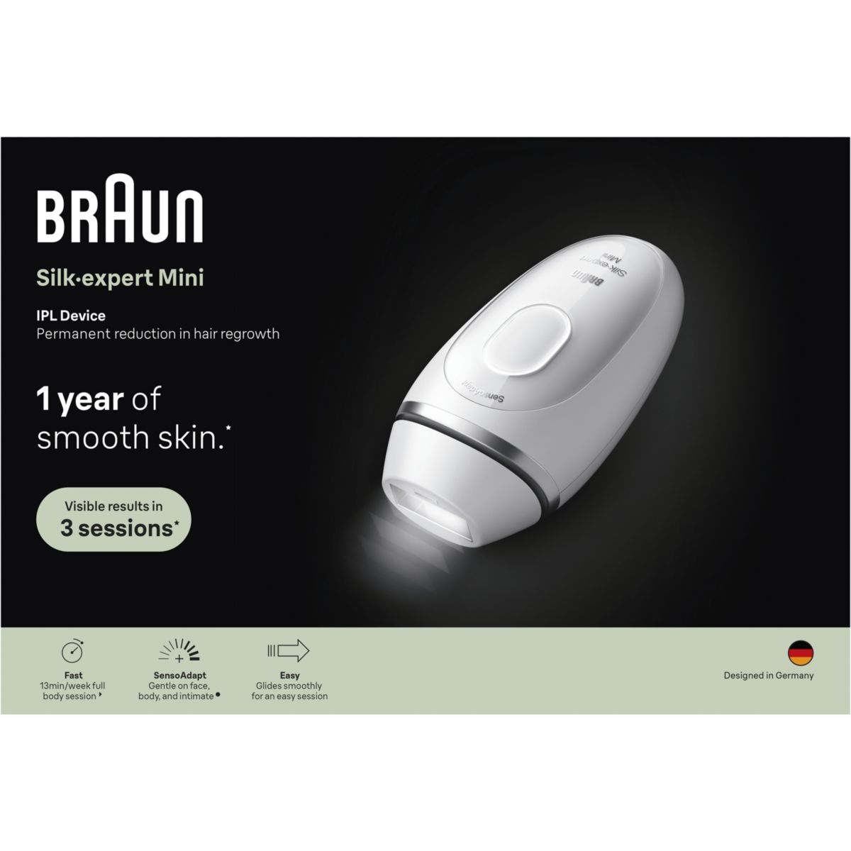 Epilateur lumière pulsée IPL PL1114 Silk-expert Mini, 1 teêt, 1 rasoir gillette Venus, 1 pochette blanc, BRAUN