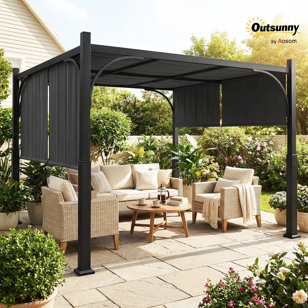 Pergola et gazebo Métal galvanisé Gris foncé gris, OUTSUNNY