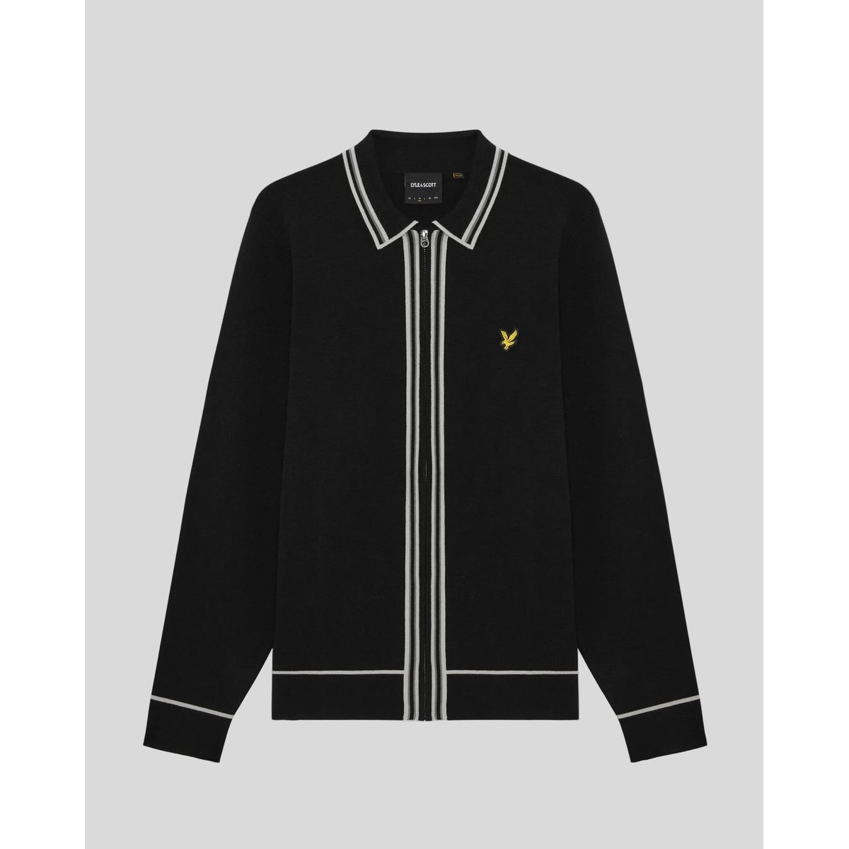Pull à liserés contrastés zippé noir jais, LYLE & SCOTT