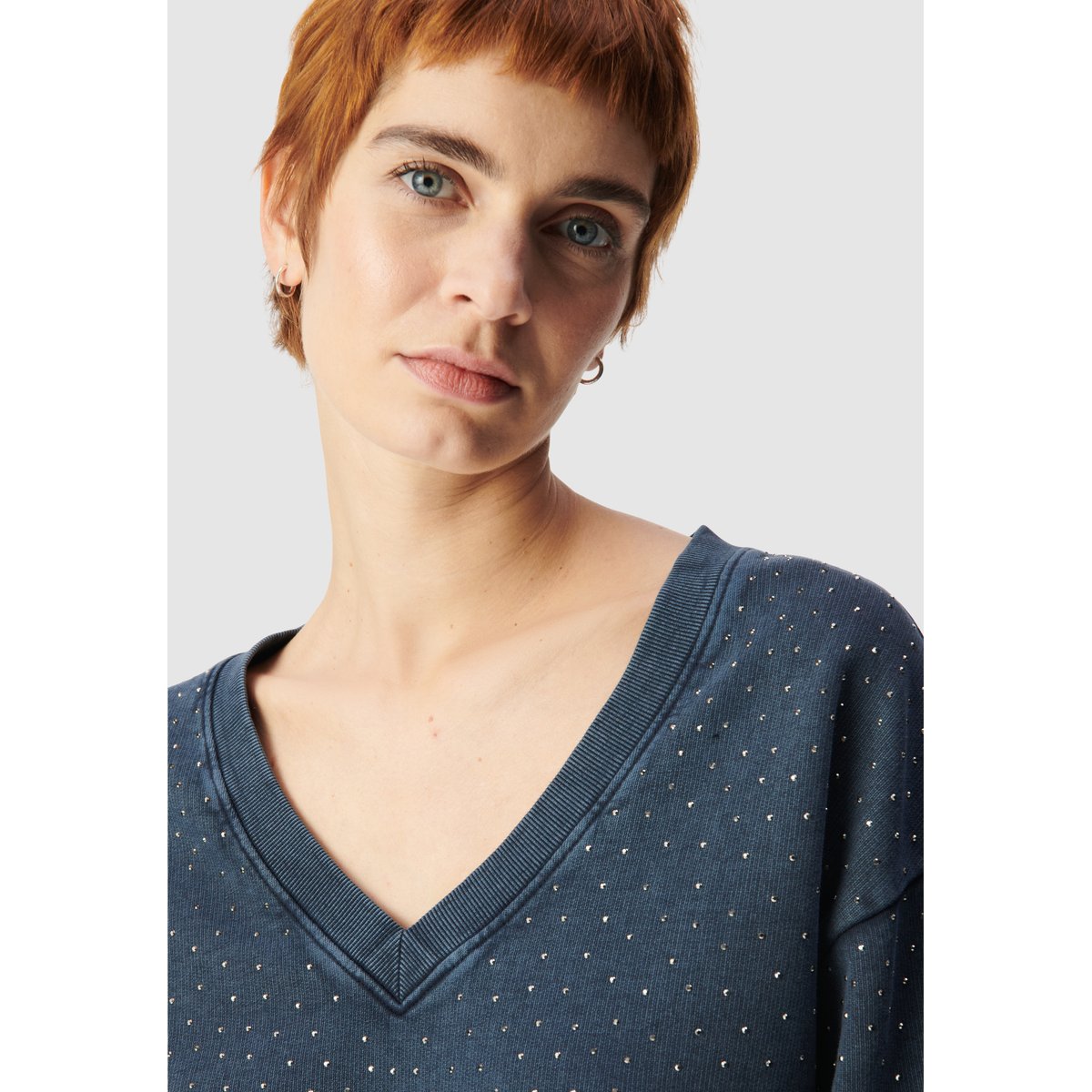 Sweat coton bio détails strass marine foncé, IKKS