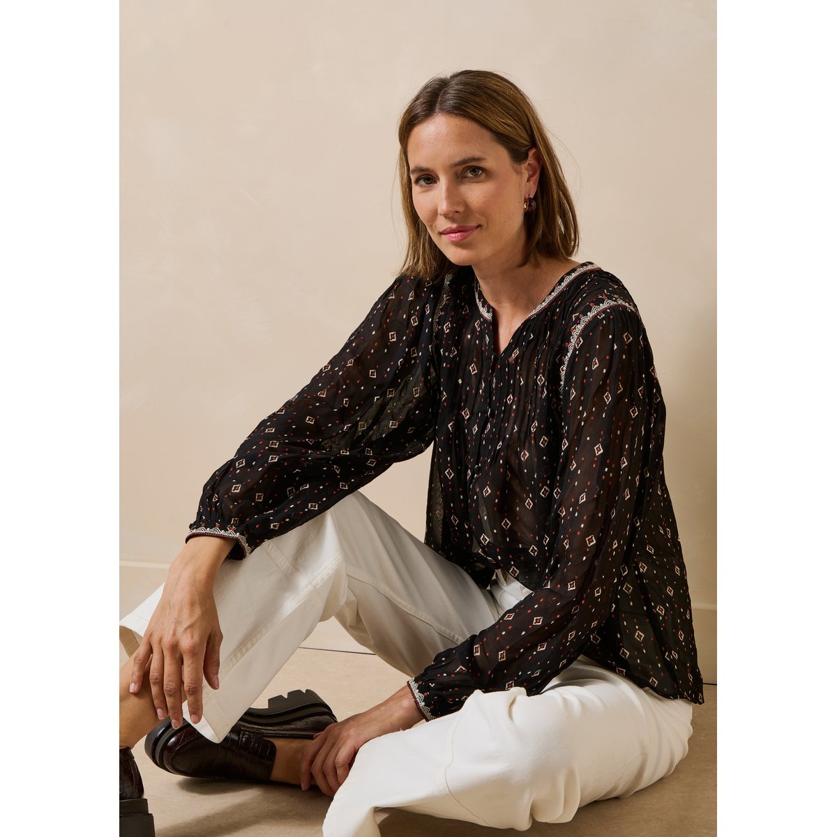 Chemise manches longues à imprimé noir, LA FEE MARABOUTEE