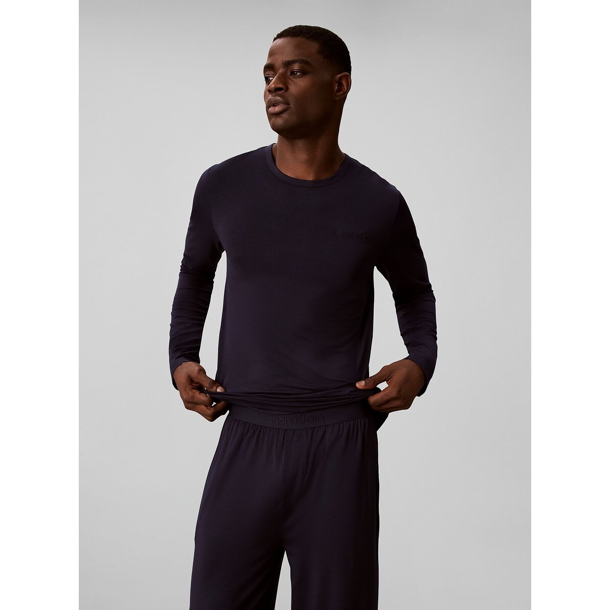 Pigiama intero, lungo, in modal blu scuro, CALVIN KLEIN UNDERWEAR
