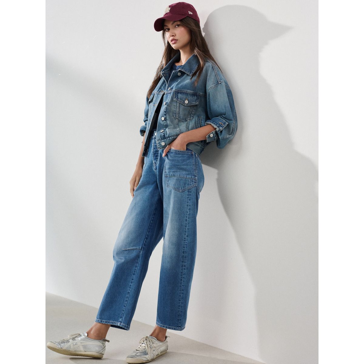 Veste style camionneur décontractée en jean bleu moyen, NEXT