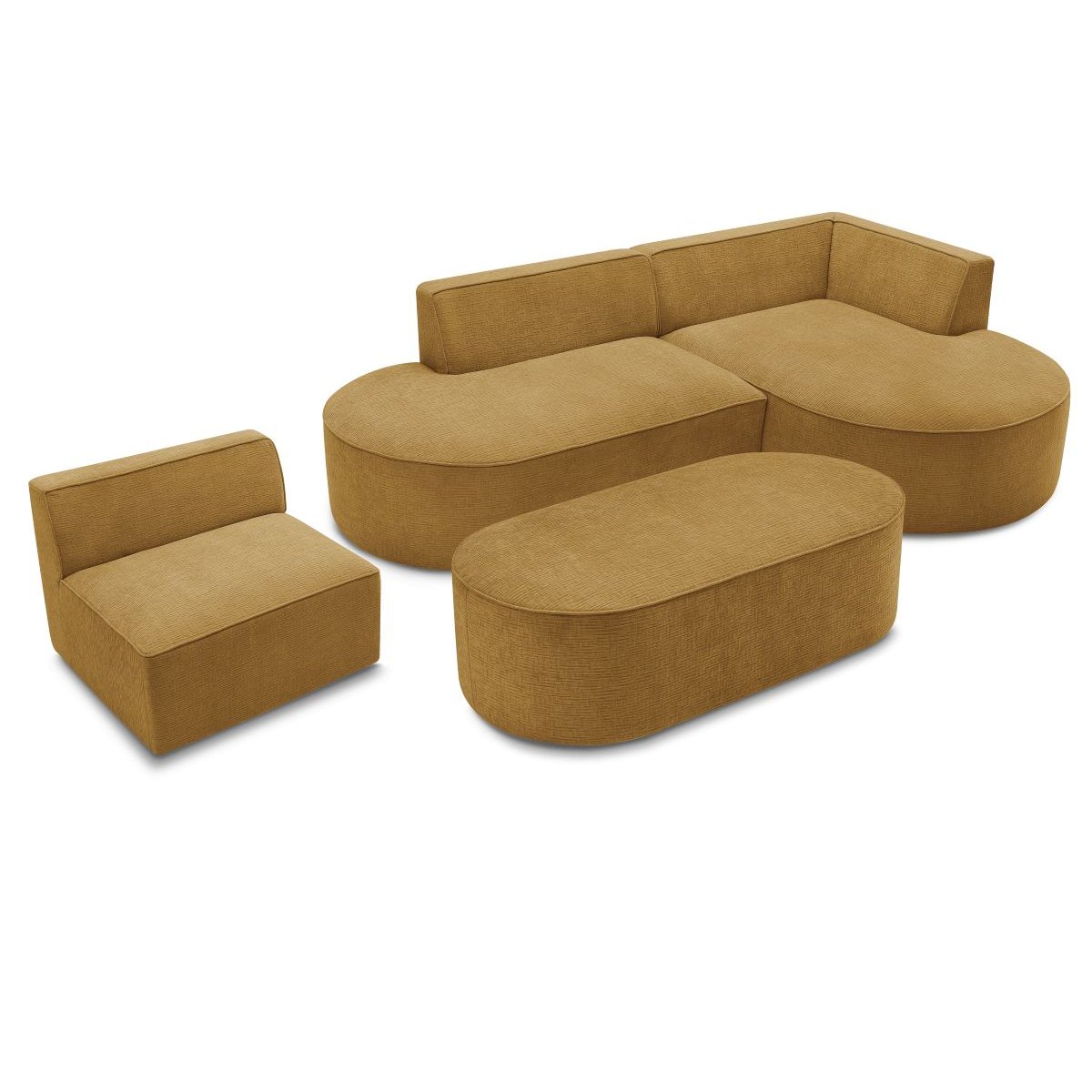 Canapé modulable 6 places en tissu texturé, ROUSSEAU jaune, BOBOCHIC