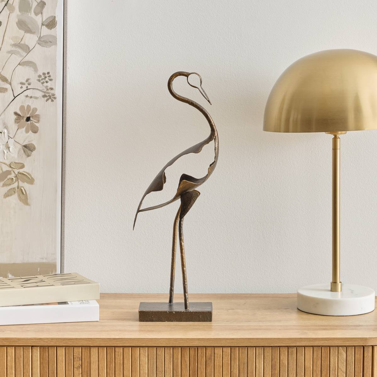 Statuette héron en acier SHILO marron, ATMOSPHERA