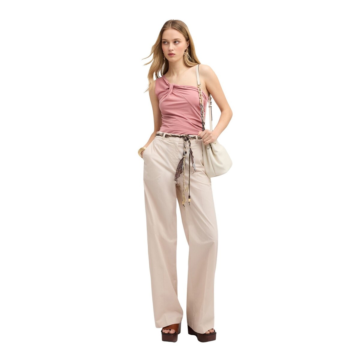 Pantalon palazzo avec ceinture. beige, MOTIVI